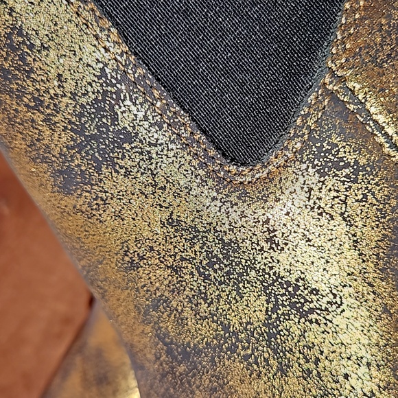 Lauren Ralph Lauren Mylah Metallic Golden Leather Booties Ankle Pull-On Sz 10 - Picture 11 of 17